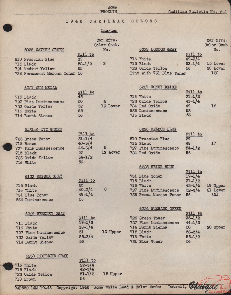 1946 Cadillac Paint Charts Acme 3
